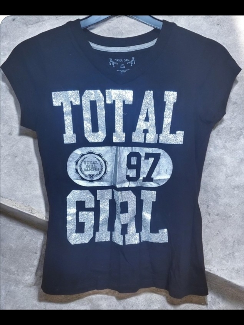 TOTAL GIRL BLACK WITH SILVER SPARKLY DECOR GIRL TOP